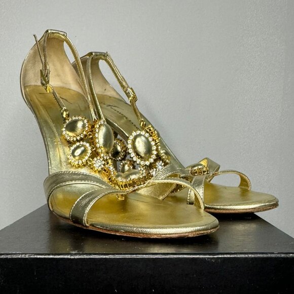 Giuseppe Zanotti Shoes - Giuseppe Zanotti Gold Strappy Pumps  Multi-Crystal  Size EU 40 (US 10)